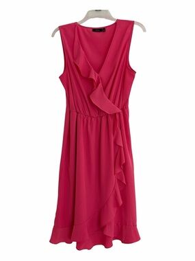 Apt. 9 Coral Pink Ruffle Faux Wrap Midi Dress Elastic Waist Size Large